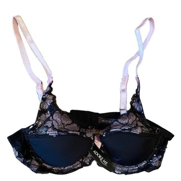 Adore Me 32B Black/ Sweet Lilac Push-up Bra NWT - Picture 1 of 8